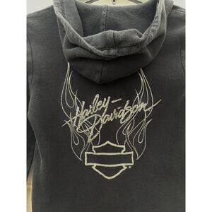 Harley-Davidson Women’s S/M Hoodie Sparkly Logo Waffle Knit Cotton Black Y2K